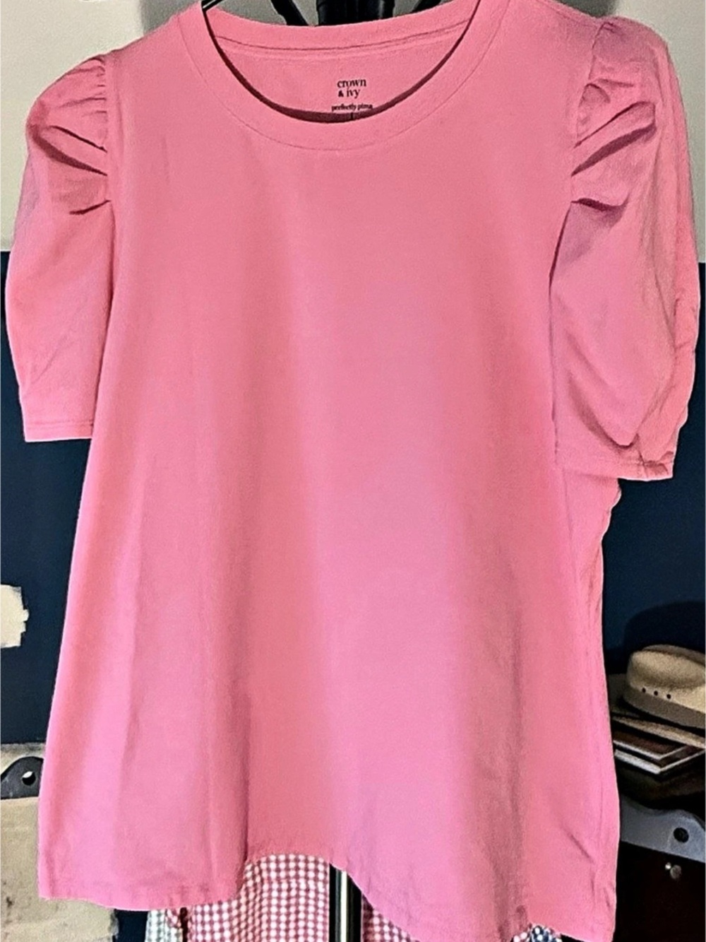Crown & Ivy Perfectly Pima Puff Sleeve Tee in Pink Large Like New